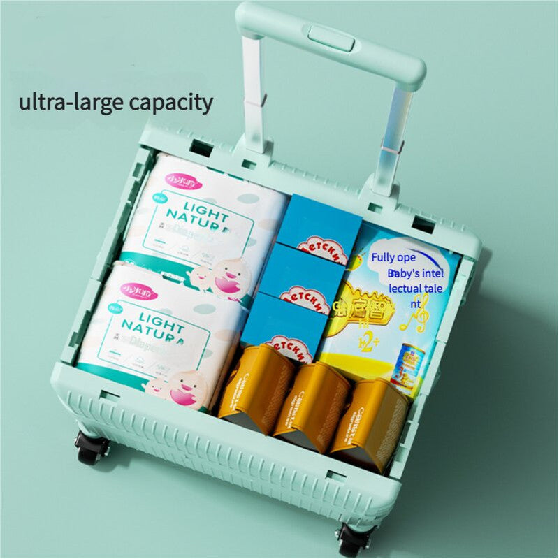 Foldable Rolling Storage Cart with Telescopic Handle - Large Capacity, Portable Utility Box 45L white