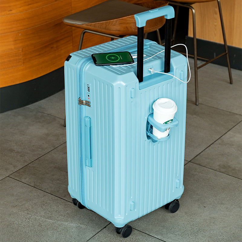 Smart Hard-Shell Luggage with USB Charging Port & Cup Holder - 24Spinner Suitcase in Blue