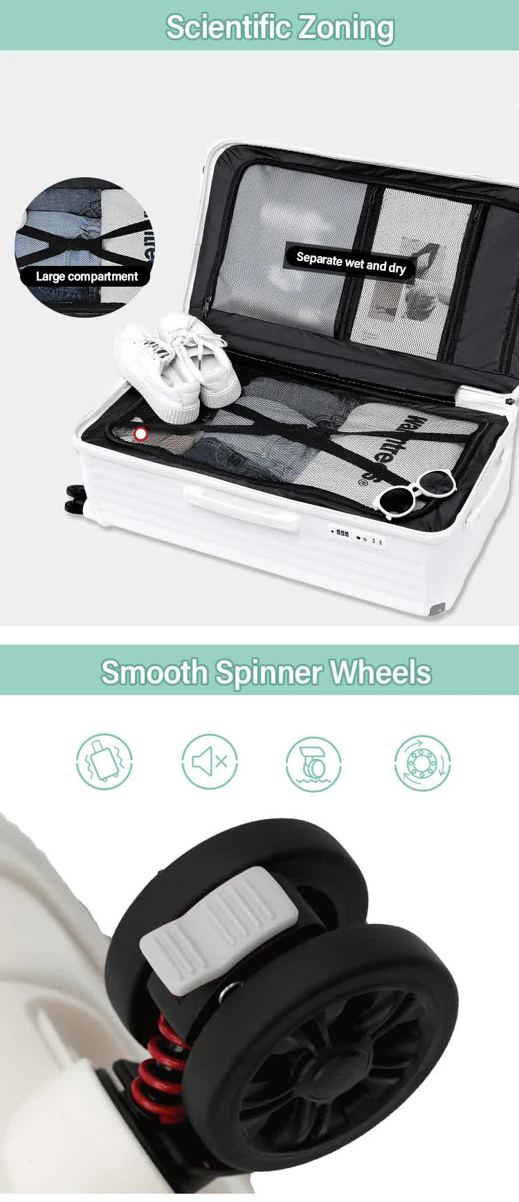 Smart Hard-Shell Luggage with USB Charging Port & Cup Holder - 24Spinner Suitcase in White