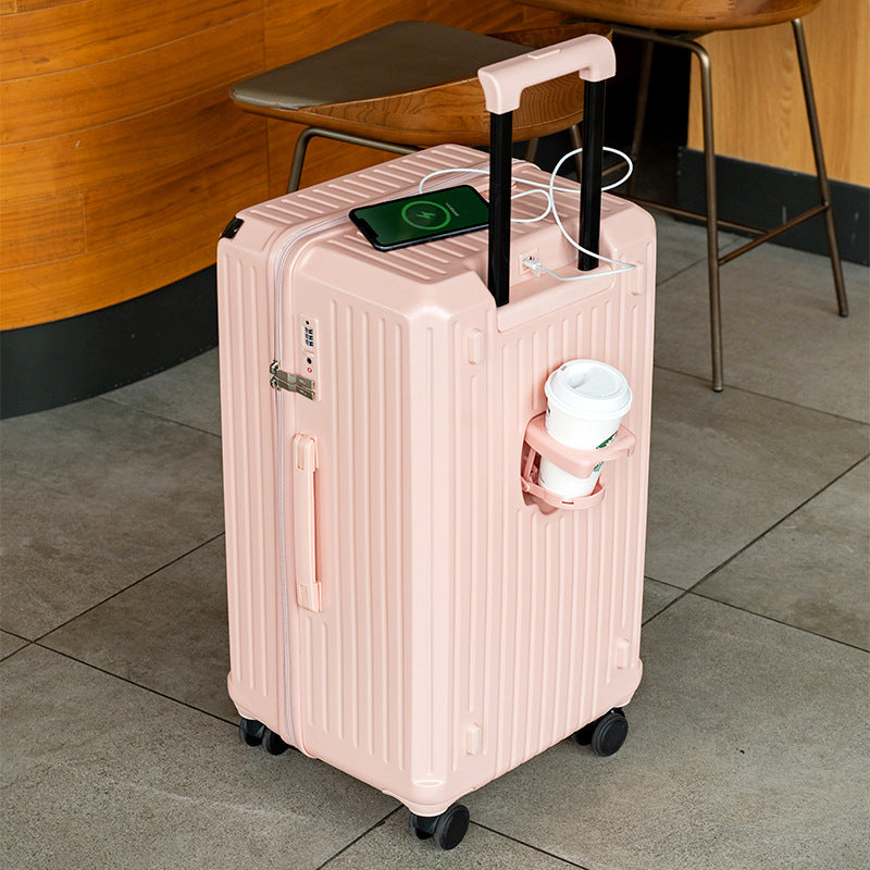 Smart Hard-Shell Luggage with USB Charging Port & Cup Holder - 20Spinner Suitcase in Pink