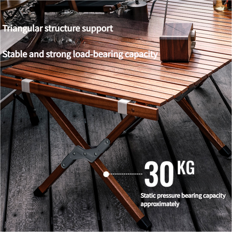 Portable Solid Wood Folding Camping Table - Sapele Roll-Up Picnic and BBQ Dining Table 120*60*43.5cm