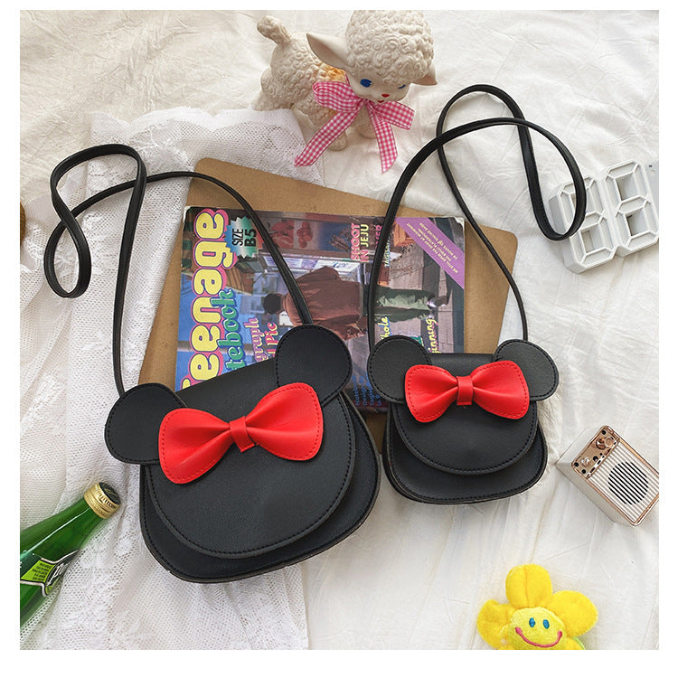 Adorable Bow Bear Crossbody Bag for Kids - Black Shoulder Bag 18*17*8cm