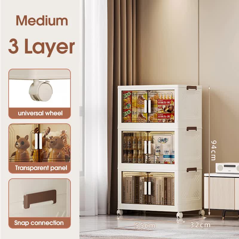 Stackable Storage Boxes with Transparent Doors - Modular Organizer for Home & Pantry 55*32*94cm (3 l