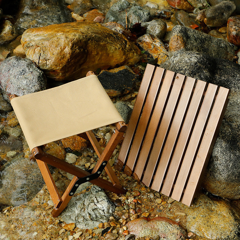 Dual-Purpose Wooden Folding Stool ??Natural Wood Finish, 150kg Load Capacity - log color 40*34*36cm