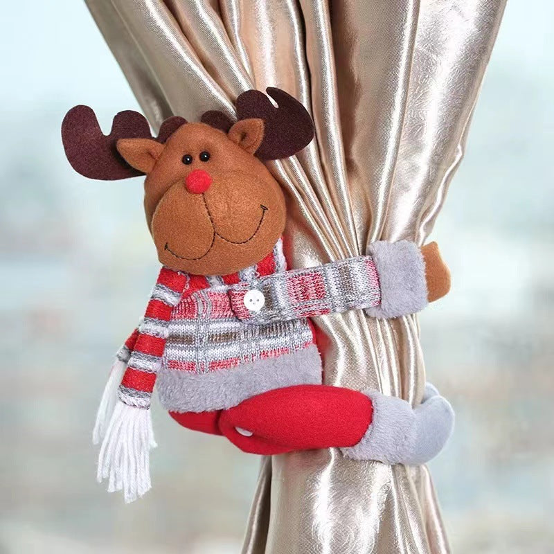 Reindeer Curtain Tieback - Festive Plush Christmas Curtain Holder for Holiday Decor 27*34cm 2 pcs