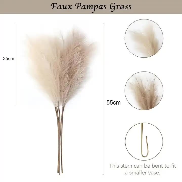 20 sticks Natural Dark Gray Pampas Grass Bouquet-21.65 Fluffy Dried Pampas for Home Decor and Events
