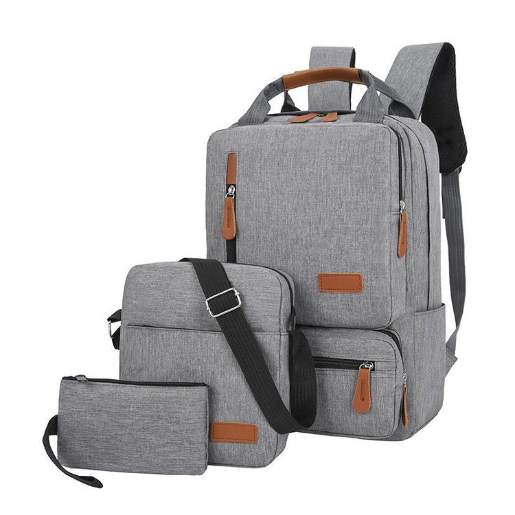 3-Piece Gray Travel Backpack Set - Stylish Multi-Functional Backpack, Shoulder Bag & Pouch for Men & Women