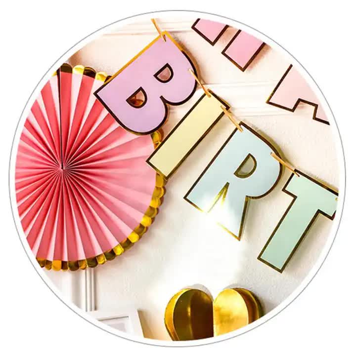 Happy Birthday Party Decoration Set - Fan Decorations, Hearts, Stars & Banner