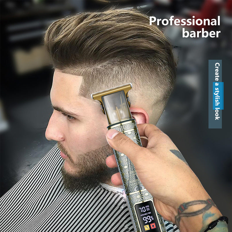 Professional Skull Design Hair Clipper - Cordless Hair Trimmer with Digital Display, Adjustable Guards, and USB Charging