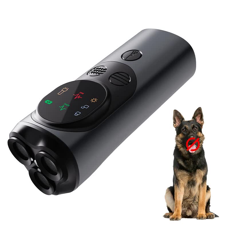 P10 Black Ultrasonic Dog Repellent Device - Dual-Mode Flashlight and Ultrasonic Dog Deterrent