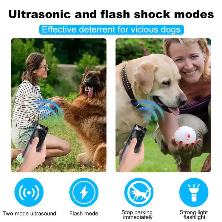 P10 Black Ultrasonic Dog Repellent Device - Dual-Mode Flashlight and Ultrasonic Dog Deterrent