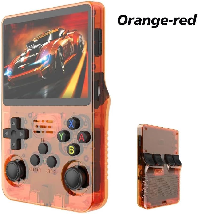Orange-red Retro Portable Gaming Console with 128GB, 1 Memory Card - 3D Games, HD Display, and Dual Joysticks