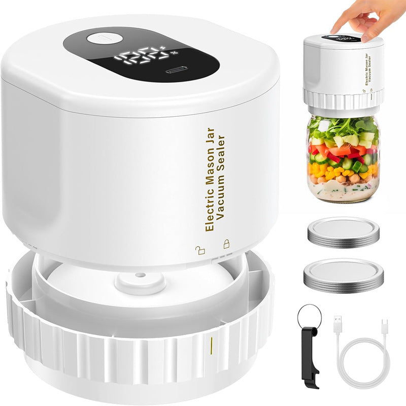 Portable Vacuum Sealer for Mason Jars,Regular Model KZ-80 (60 sec stop or manual stop) - White Electric Food Preservation Machine with LED Display