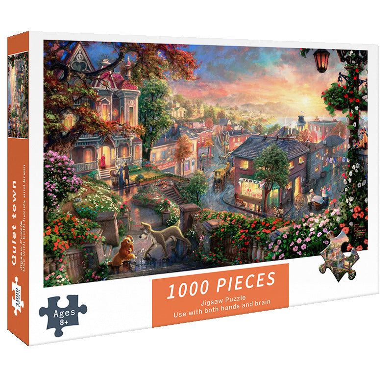 (2 PCS) 1000-Piece Quiet Town Jigsaw Puzzle - High Difficulty Stress-Relief Toy