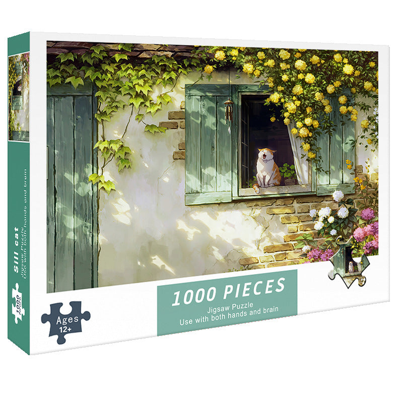 (2 PCS) 1000-Piece Windowsill Cat Jigsaw Puzzle - High Difficulty Stress-Relief Toy