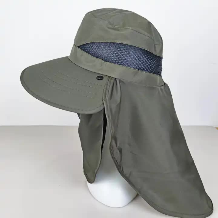 Dark Grey Outdoor UV Protection Hat for Men ??Detachable Face & Neck Shield, Large Brim Sun Hat for Fishing, Hiking, and Outdoor Activities