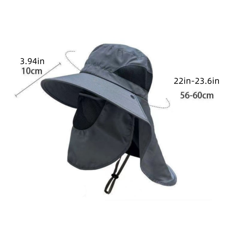 Dark Grey Outdoor UV Protection Hat for Men ??Detachable Face & Neck Shield, Large Brim Sun Hat for Fishing, Hiking, and Outdoor Activities