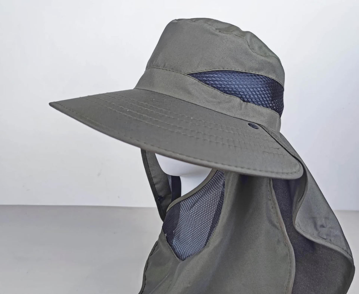 Dark Grey Outdoor UV Protection Hat for Men ??Detachable Face & Neck Shield, Large Brim Sun Hat for Fishing, Hiking, and Outdoor Activities