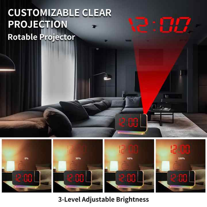Rose Gold RGB LED Projection Alarm Clock, Multi-Color Night Light with Snooze Function, Home Decor Digital Clock