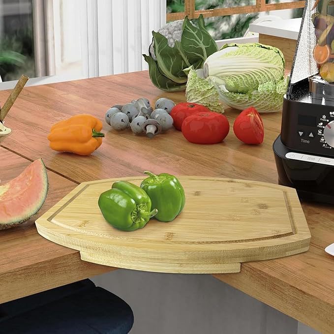 Corner Bamboo Cutting Board with Juice Groove ??Space-Saving Kitchen Countertop Board