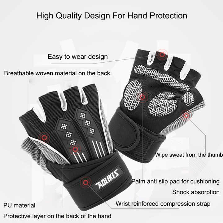M White Fingerless Workout Gloves with Wrist Support Non-Slip, Breathable Gym Gloves for Weightlifting and Cycling