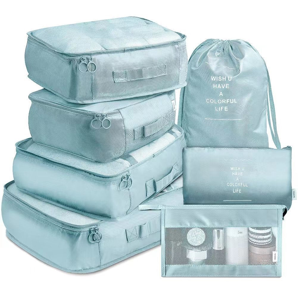 Blue Travel Packing Cube Set - 7-Piece Luggage Organizer for Clothes, Toiletries, and Accessories
