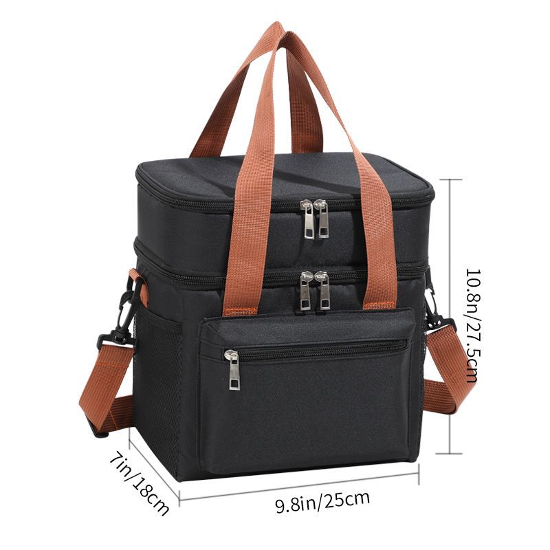 Black Waterproof Insulated Lunch Bag - Leakproof Thermal Cooler for Food and Drinks