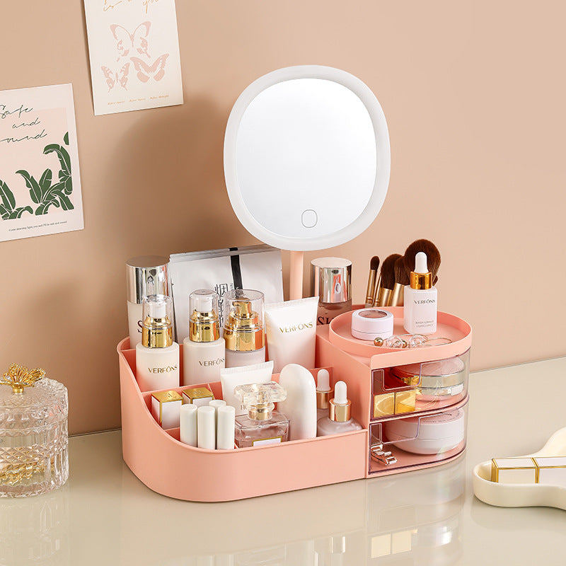 Makeup Organizer With Mirror - Pink (28.5*16*10.5cm)