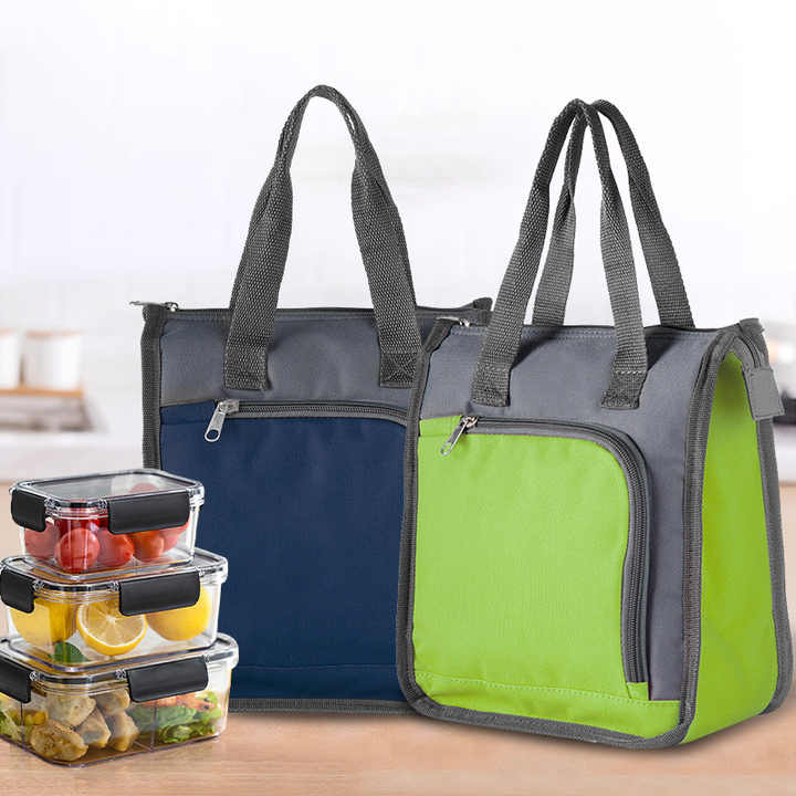 Navy Blue Portable Insulated Lunch Bag for Office, Picnic, and Grocery Use
