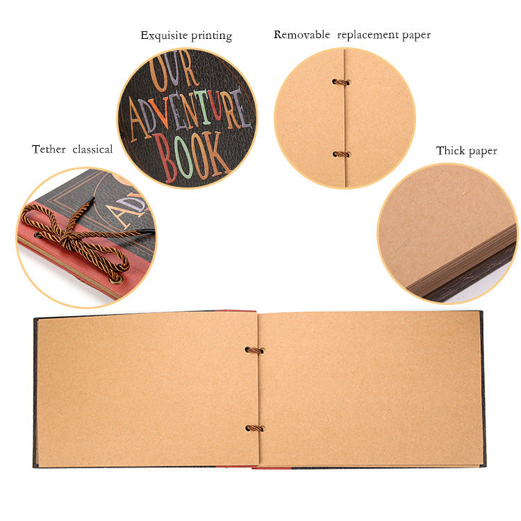 DIY Scrapbook Adventure Album ??Retro Kraft Paper Photo Book with String Binding