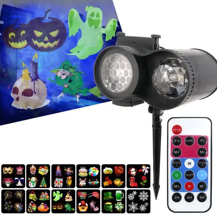 Bracket Outdoor Waterproof Lawn Dual-Tube Projection Light ??LED Halloween & Christmas Dynamic Water Ripple Animation, Replaceable 12 Slides, Stake or Stand Mountable