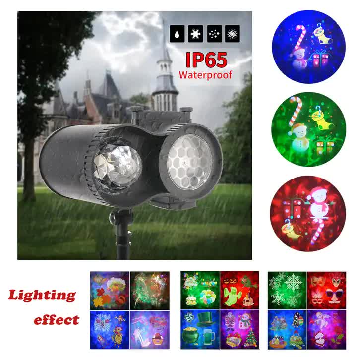 Ground Insert Outdoor Waterproof Lawn Dual-Tube Projection Light - LED Halloween & Christmas Dynamic Water Ripple Animation, Replaceable 12 Slides, Stake or Stand Mountable