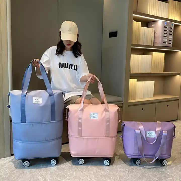 Pink Large Capacity Travel Bag with Expandable Design, Waterproof & Wet-Dry Separation, 360? Spinner Wheels - Ideal for Students, Business, and Maternity