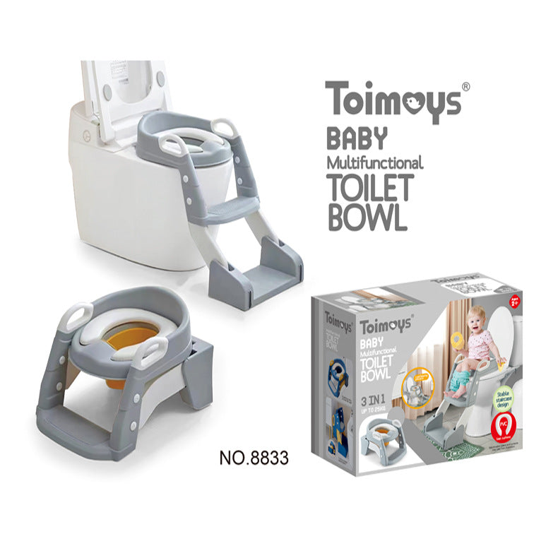 Grey Children's Toilet Trainer Seat ??Foldable Potty Ladder with Color Box, Easy-to-Use Toilet Seat for Kids