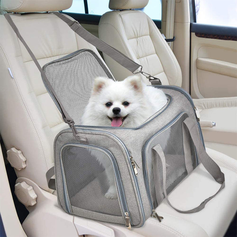 S Grey Portable Foldable Pet Carrier Bag - Large Capacity Travel Carrier for 2 Small Pets, Comfortable and Stylish Cat Backpack, Foldable & Easy to