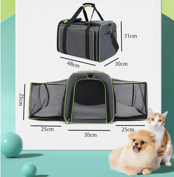 Gray Blue Foldable Portable Pet Carrier Bag - Large Capacity Travel Backpack for Cats and Small Dogs, Expandable Car Pet Bag, Handheld Pet Carrier for