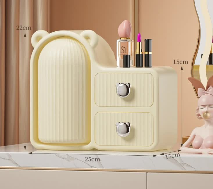 Milky white Rotating Desktop Cosmetic Organizer ??High-End Dustproof Wall-Mounted Storage Box with Drawer for Vanity, Makeup and Toiletries