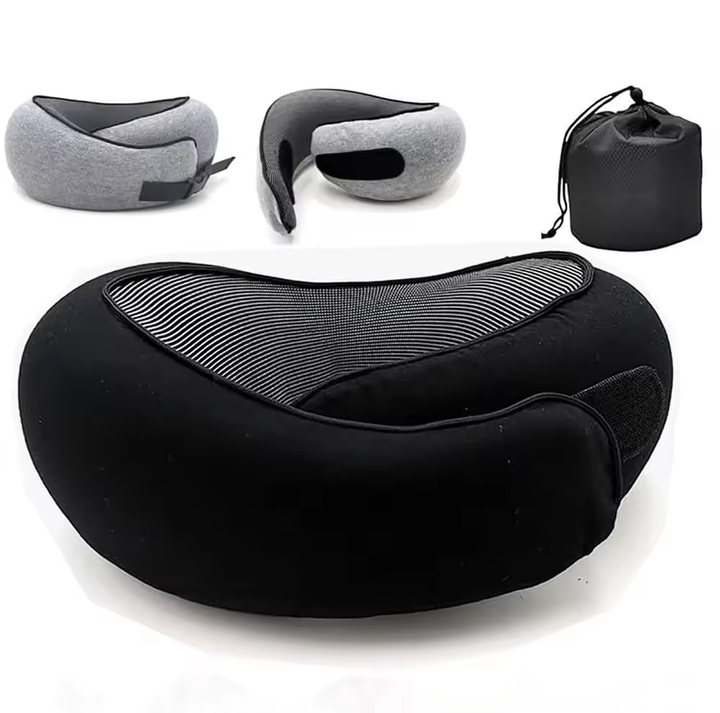 Dark Gray Velcro Tape Memory Foam U-Shaped Neck Pillow - Snail Travel Cushion for Airplane, Office Nap, and Travel - Adjustable with Magnetic Therapy