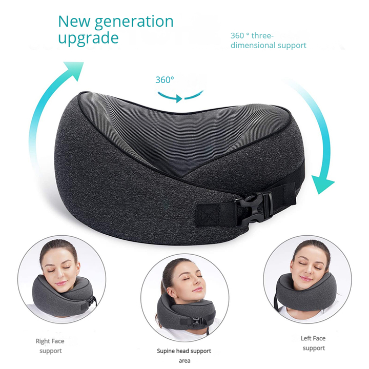 Light Gray Buckle Tape Memory Foam U-Shaped Neck Pillow - Snail Travel Cushion for Airplane, Office Nap, and Travel - Adjustable with Magnetic Therapy