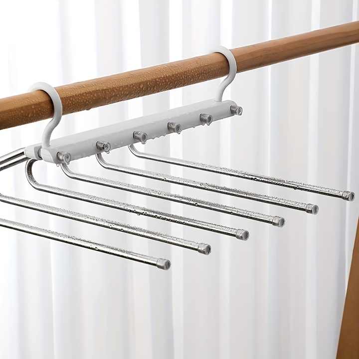 2 PCS Black Stainless Steel Foldable Pants Hanger ??Multi-Layer Non-Slip Closet Organizer for Clothes and Trousers