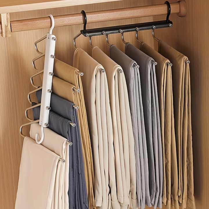 2 PCS Black Stainless Steel Foldable Pants Hanger ??Multi-Layer Non-Slip Closet Organizer for Clothes and Trousers