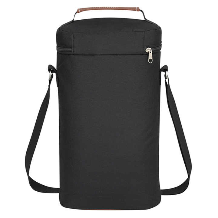 Black Portable Insulated Wine Cooler Bag ??Oxford Fabric Round Tote with Thick Aluminum Lining for Wine, Champagne, and Beverages