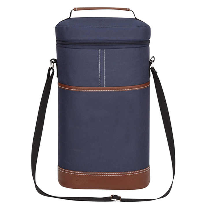 Black Portable Insulated Wine Cooler Bag ??Oxford Fabric Round Tote with Thick Aluminum Lining for Wine, Champagne, and Beverages