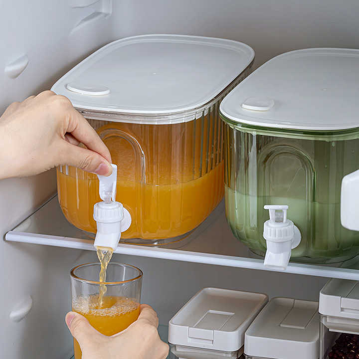 Transparent 4 Liter Refrigerator Cold Drink Dispenser, Juice & Fruit Infuser Water Pitcher, Spigot Beverage Container