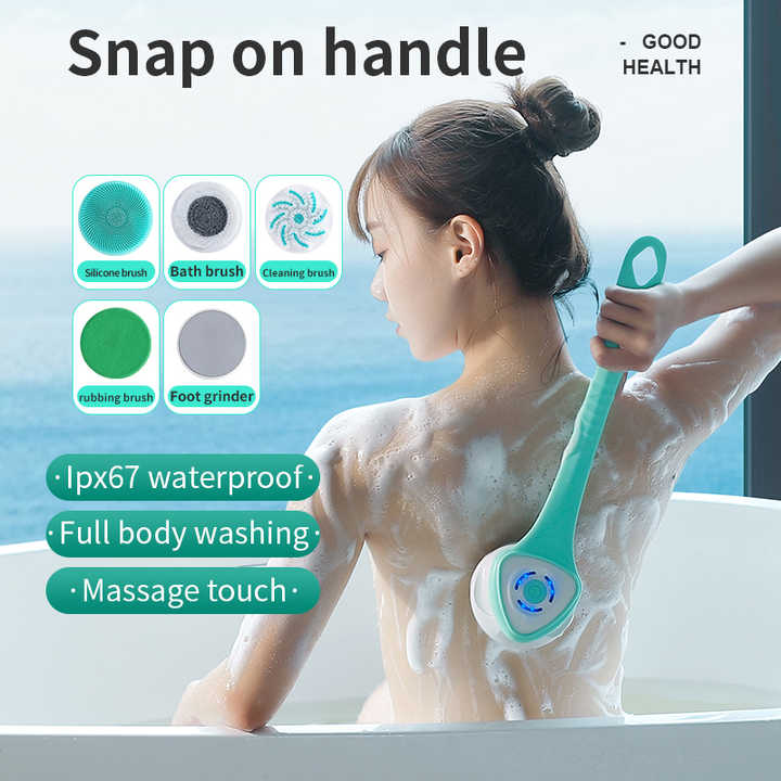 White Electric Bath Brush & Multi-Functional Massager ??Long Handle Waterproof Body Cleansing Tool