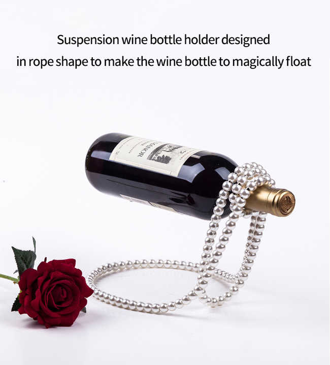 Gold Modern Floating Pearl Wine Bottle Holder ??Elegant Home Decor, Unique Kitchen Accessory for Dining, Bar, and Living Room