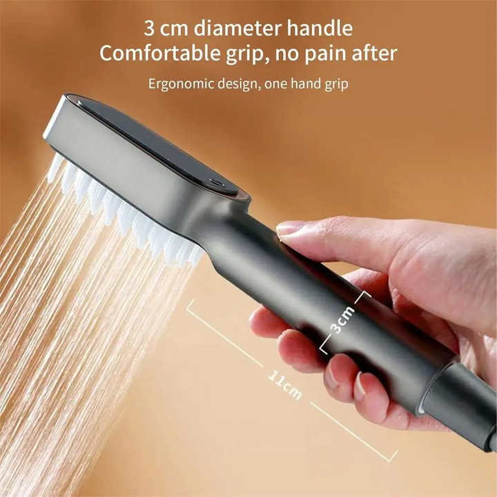 Silver Handheld Shower Head with Silicone Brush and Massage Function ??High-Pressure Water Spray