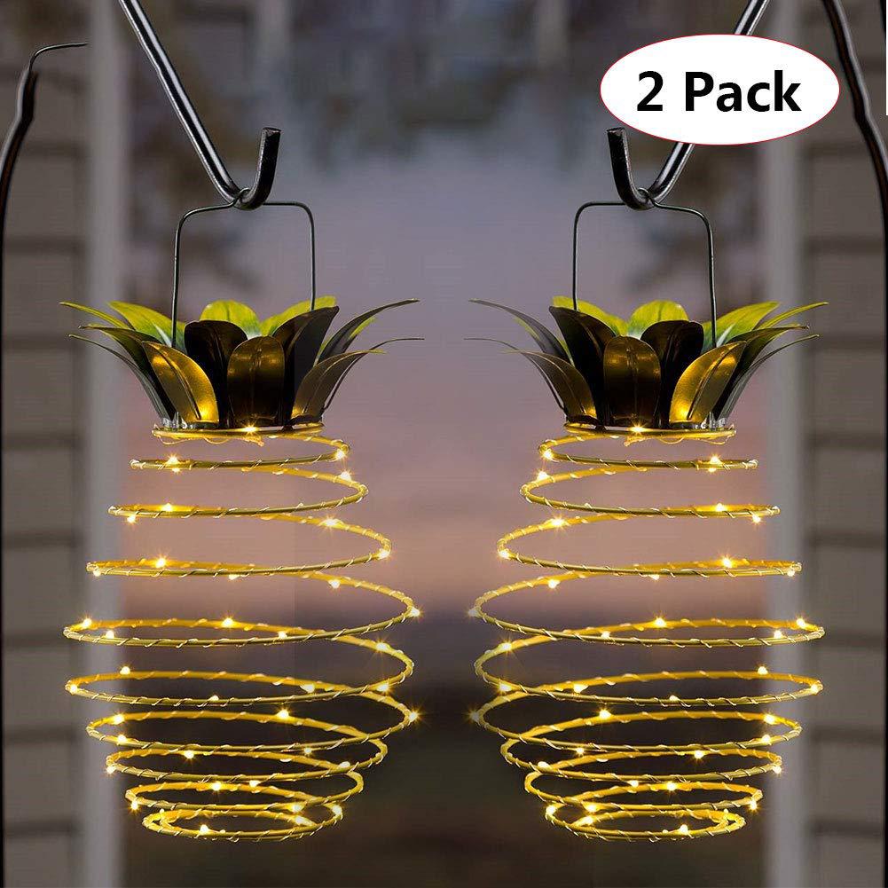 2 Pcs 30 LEDS Solar Pineapple Lantern Outdoor LED Decorative Hanging Light, Waterproof Iron Art, Solar-Powered Garden String Light