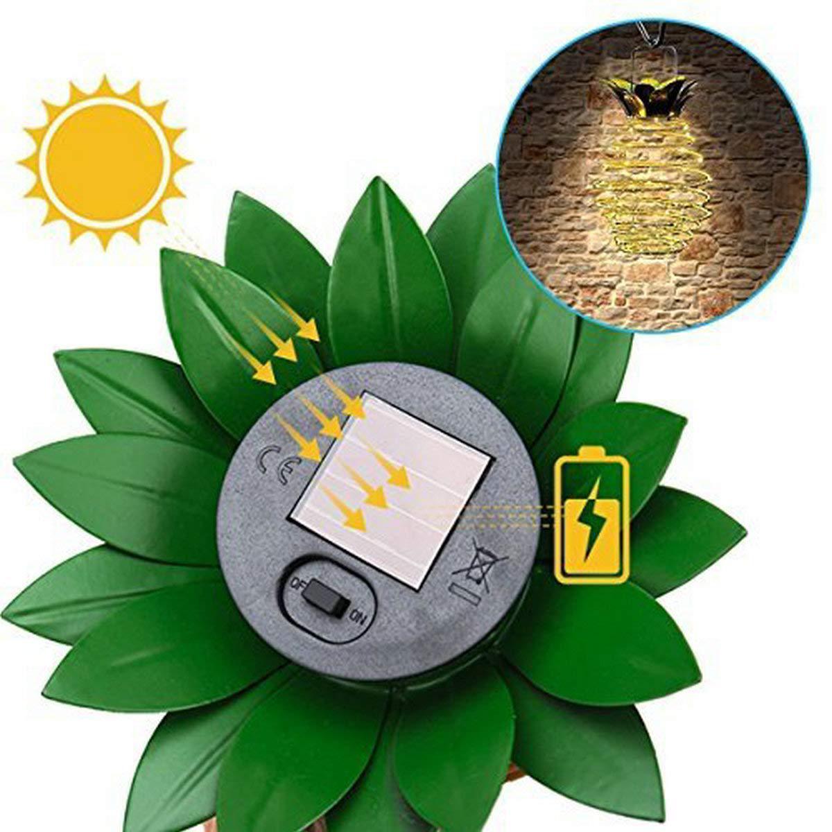 2 Pcs 30 LEDS Solar Pineapple Lantern Outdoor LED Decorative Hanging Light, Waterproof Iron Art, Solar-Powered Garden String Light