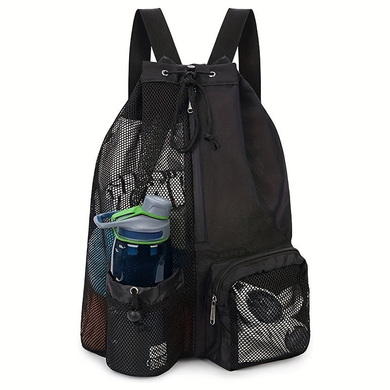 Black Mesh Drawstring Swim Backpack with Wet Pocket ??Lightweight Beach, Gym, Outdoor Sports Bag ??245g